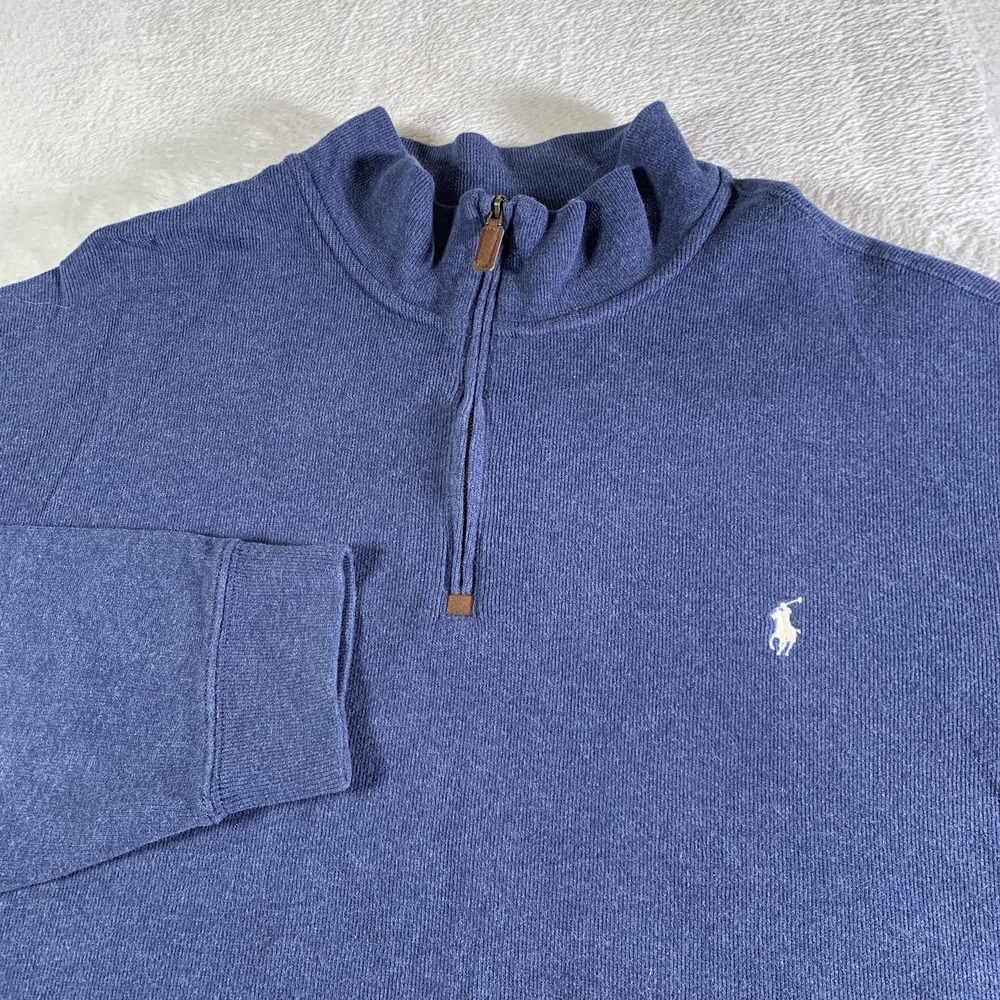Polo Ralph Lauren Sweater Mens 2XLT Blue Quarter Zip Mock Neck Cotton Estate Rib